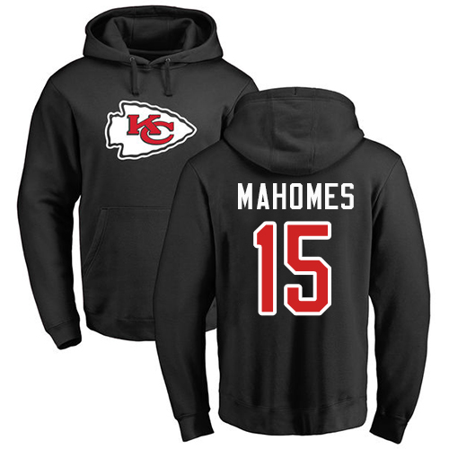 Men Kansas City Chiefs #15 Mahomes Patrick Black Name and Number Logo Pullover Hoodie